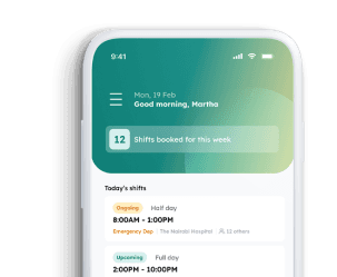 Phone app mockup showing shifts